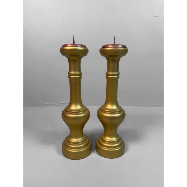 Dimensions: H 23.5 × diameter 9 cm Pair of Japanese Buddhist altar candlesticks dating from around 1980, featuring a warm...