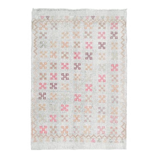 1970s Vintage Turkish Oushak Handmade Wool Cotton Gray Area Rug For Sale