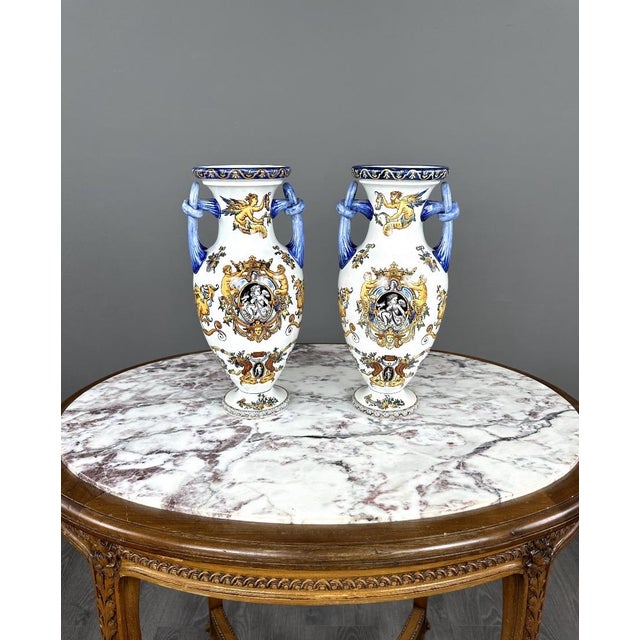 20th Century Renaissance Collection Vases from Gien, Set of 2 For Sale - Image 8 of 8