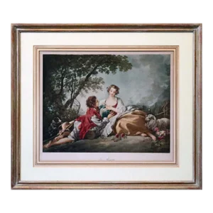 Large French Print "La Musette" after Boucher François, Framed, 20th C
