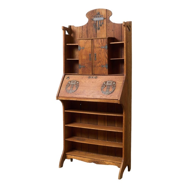 Rare Antique Arts and Crafts Style Oak Secretary Bookcase For Sale