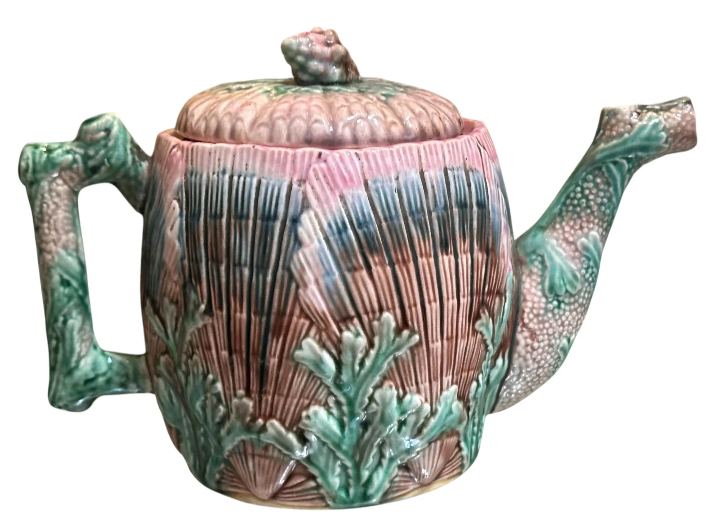 Antique 19c Pink Majolica Pottery Etruscan Teapot | Chairish
