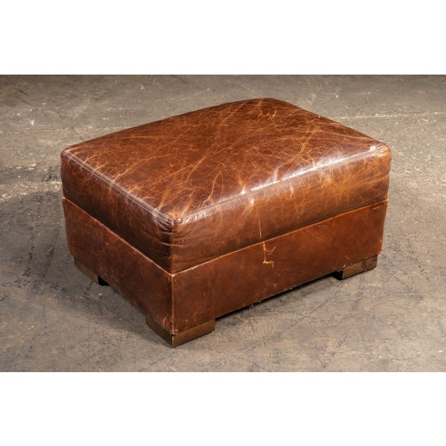 Restoration Hardware Full Grain Leather Leather Club Chair and Ottoman in Brown by Rh For Sale - Image 4 of 14