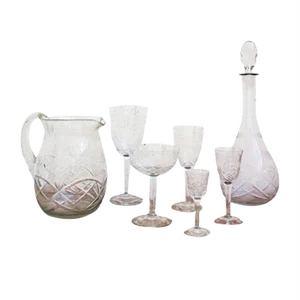 Spanish Blown Glass Tableware Set, 1940s, Set of 62