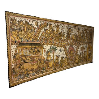 Large Vintage Indonesian Hand-Painted Wall Art, 1970s For Sale