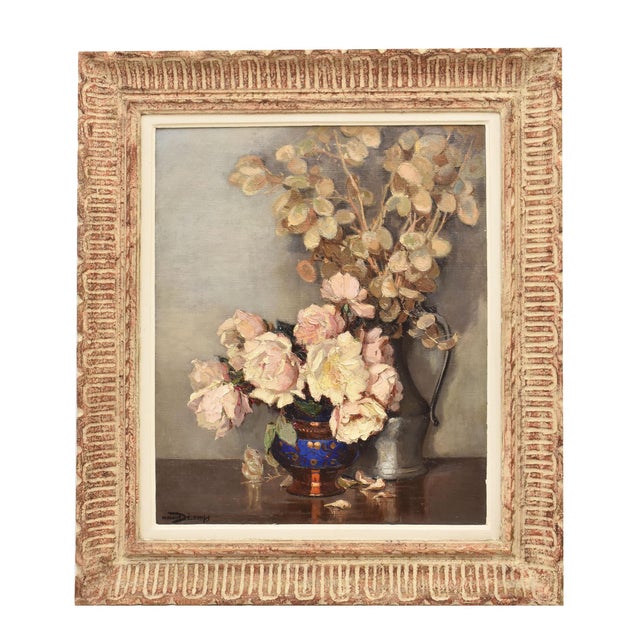 Maurice Alfred Decamps, Art Deco Still Life with Vase of White Roses, 1920s-1940s, Oil on Canvas For Sale - Image 11 of 11