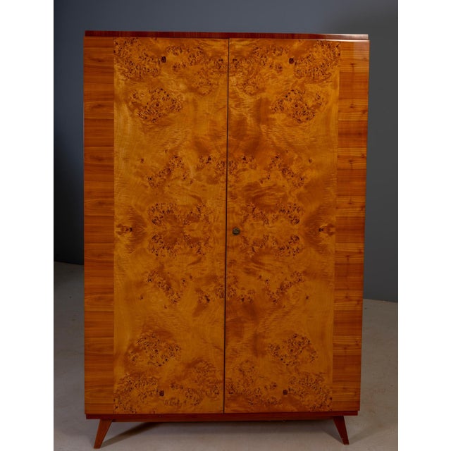 Mid-Century Modern Vintage Wardrobe in Burl Wood Veneer, Czechoslovakia, 1970 For Sale - Image 3 of 18