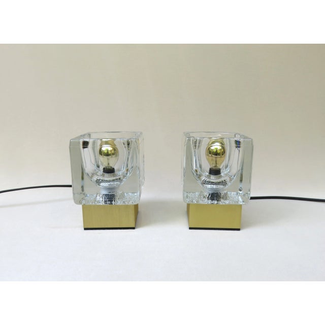 Small table lamps, 60s / 70s, from Pill & Putzler. The sockets are anodised aluminum anodised, bar matt. The glass cubes...