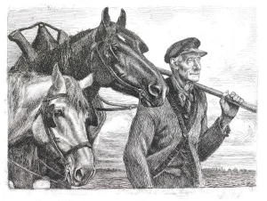 Paysan avec Chevaux - Original Etching by Michel Ciry - Mid 20th Century 1950s