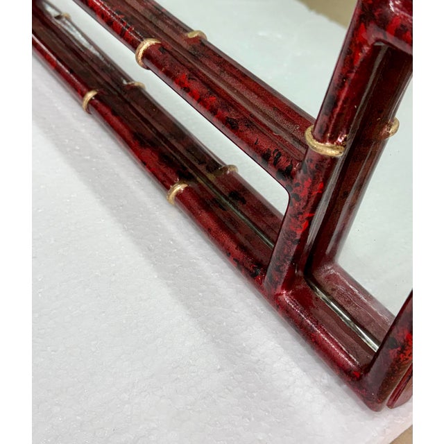 Vintage Palm Beach Regency Red Faux Tortoiseshell & Parcel Gilt Wall Mirror- Newly Painted For Sale - Image 10 of 12