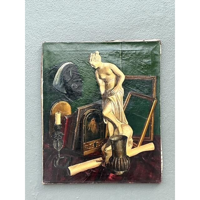 Wood Vintage Original Still Life Oil Painting on Canvas For Sale - Image 7 of 12