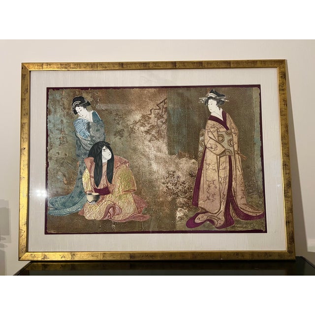 1980s Large Asian Mixed Media Framed Art Signed Mikulas Kravjansky For Sale - Image 12 of 12