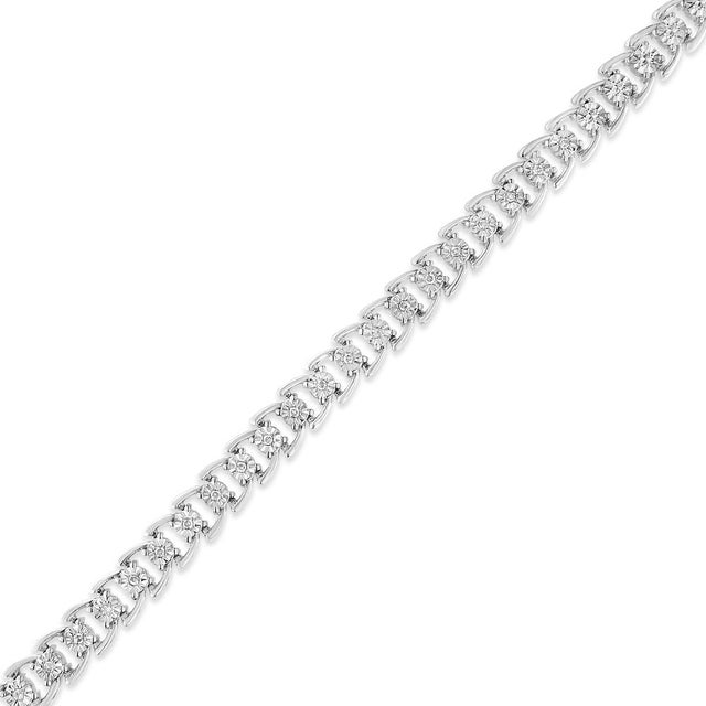 Contemporary .925 Sterling Silver 1/4 Cttw Miracle Set Round Diamond Composite Open Linked Composite Line Bracelet (I-J Color, I3-Promo Clarity) - 7.5" For Sale - Image 3 of 6
