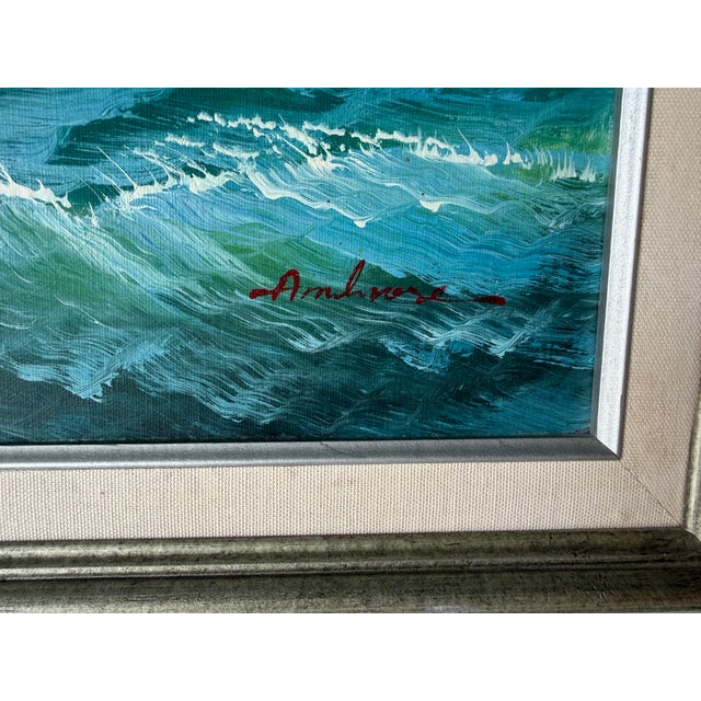 1970s Vintage Sailing Ship Seascape Oil on Canvas Painting, Framed For Sale - Image 10 of 12