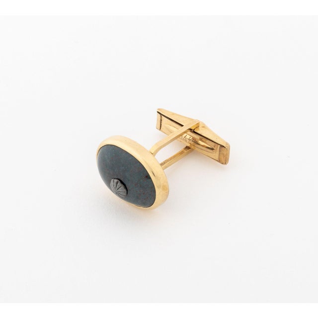 Metal Bloodstone and 14k Yellow Gold Cufflinks For Sale - Image 7 of 9
