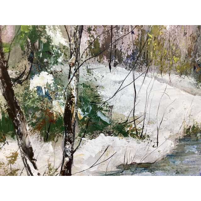 1970s 1970s Impressionist Winter Landscape Painting Stacy Szmak, Oil on Masonite “Chilly Day” For Sale - Image 5 of 6