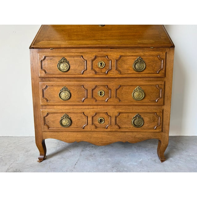 Wood Vintage Italian Louis XV Provincial-Style Oak Secrétaire Cabinet For Sale - Image 7 of 12