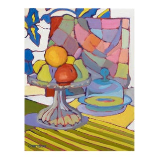 Fruit and Pattern – Contemporary Still Life With Pedestal Dish For Sale