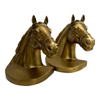 1989 P M Craftsman Solid Brass Horse Head Bookends - a Pair For Sale