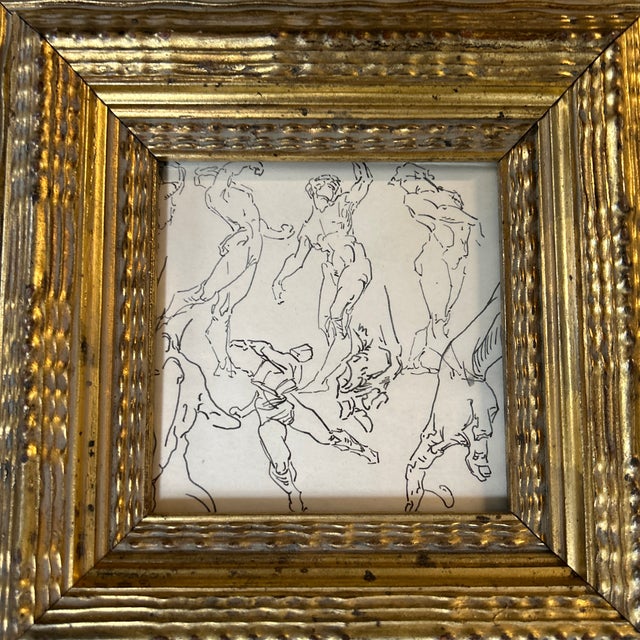 1940’s original abstract life study ink drawing. Measures 5x5 / 12.5x12.5 in new old stock very heavy carved & distressed...