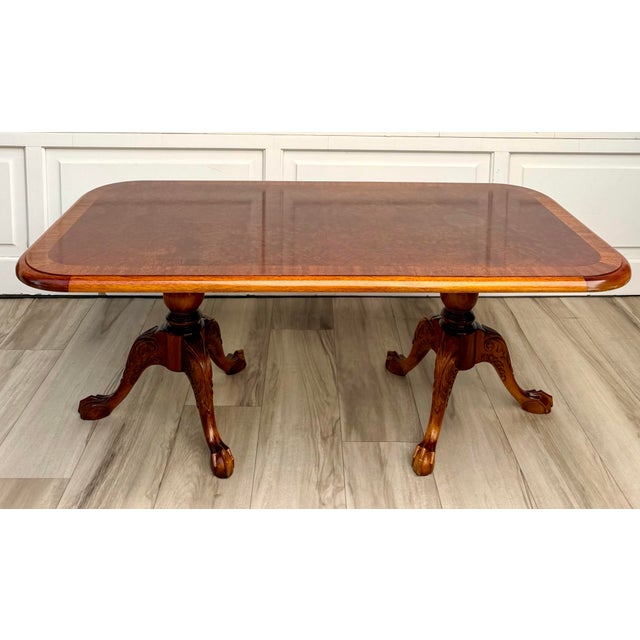 English Georgian Revival Burl Veneer Coffee Table With Double Pedestal Base For Sale - Image 16 of 18