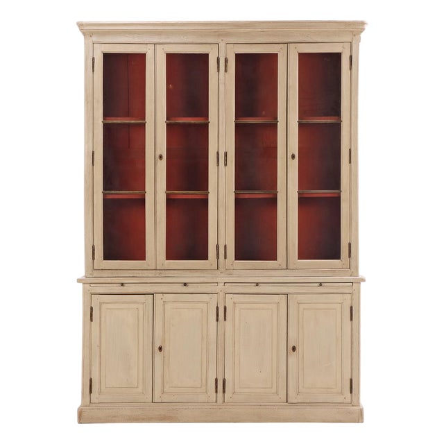 19th Century French Painted Two-Piece Bookcase Cabinet For Sale