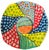 Handmade papier-mâché decorative bowl featuring a vibrant patchwork of florals, stripes, and graphic dot motifs in...