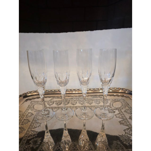 Glass Hoya Champagne Flutes Peony Pattern Set of Four For Sale - Image 7 of 7