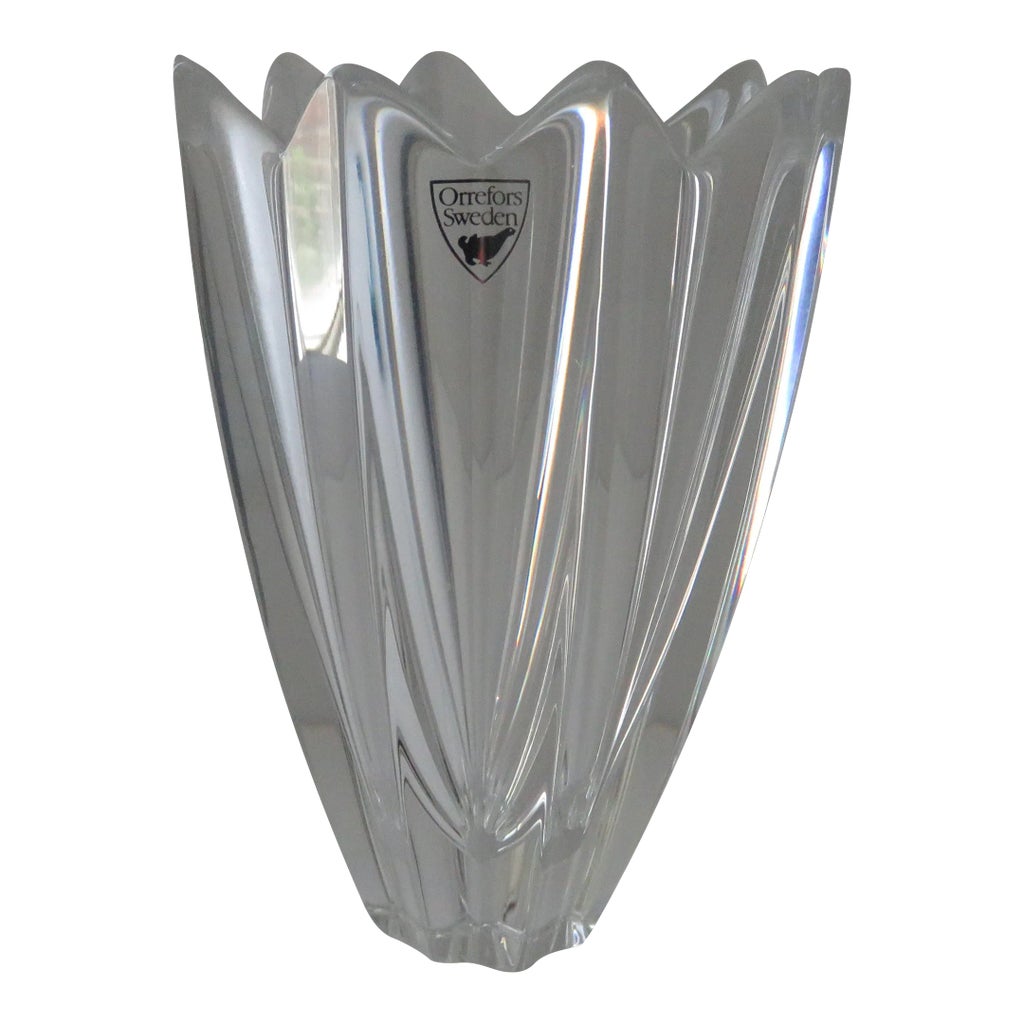 Vintage Orrefors Crystal Fleur Vase Signed Swedish Jan Johansson 