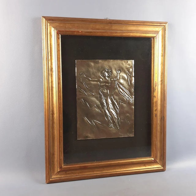 Wonderful painting with art bas-relief, hand-beaten and signed on foil, 1000 pure gold plated, depiction of the...