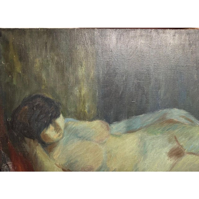 Unknown, Reclining Nude Woman, 1950s, Oil on Canvas For Sale - Image 9 of 13