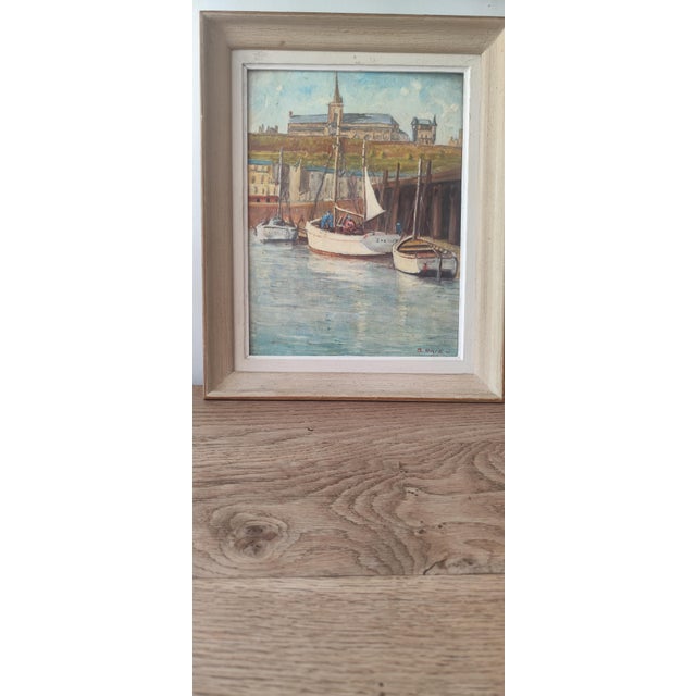 Andre Drieu, Normandy Harbour, 1950s, Oil Painting on Canvas, Framed For Sale - Image 4 of 8