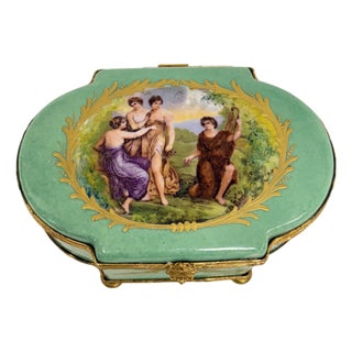Vintage French Sèvres Style Porcelain Hand Painted Box For Sale