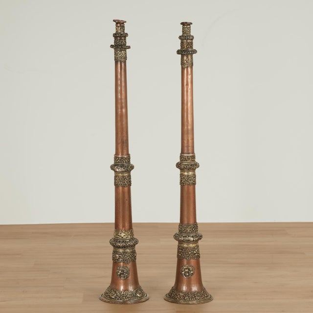 Pair of Antique Copper Tibetan Horns or Dungchen For Sale - Image 12 of 14