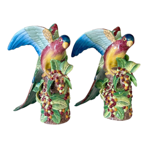 Vintage Sculptural Andrea by Sadek Hand-Painted Tropical Parrot Figurines – Pair