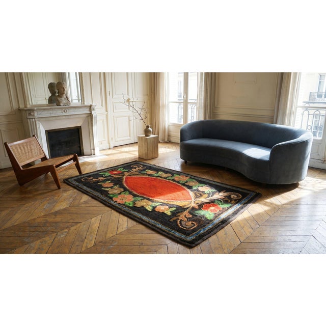 Brown 1900s Brown Floral Folk Art Antique American Hooked Rug 2'2" X 4' Handknotted Wool Carpet For Sale - Image 8 of 8