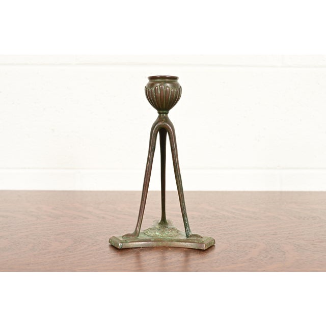 A gorgeous antique Arts & Crafts or Art Nouveau period bronze candlestick By Tiffany Studios (signed to the underside) New...