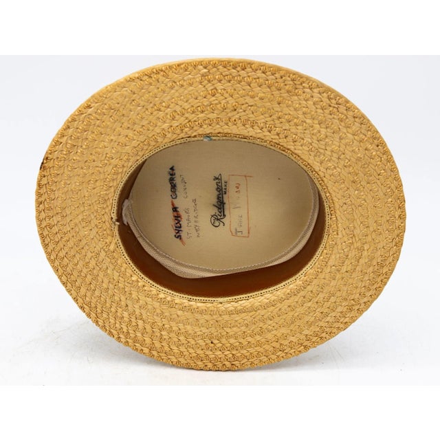 Beige Vintage Natural Straw Pale Blue Ribbon Bow Boater Hat, the Ridgemont Make, 1930s For Sale - Image 8 of 8