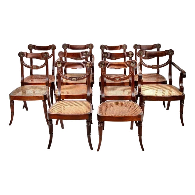 Set of Ten 19th Century Regency Mahogany Dining Chairs For Sale