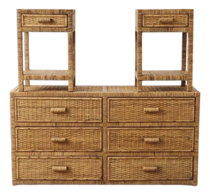 Vintage Wicker Dresser and Side Tables, 3 Pieces