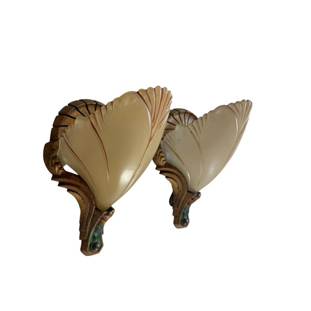 1930s Art Deco Wall Sconces With Batwing Slip Shades - a Pair For Sale - Image 9 of 10