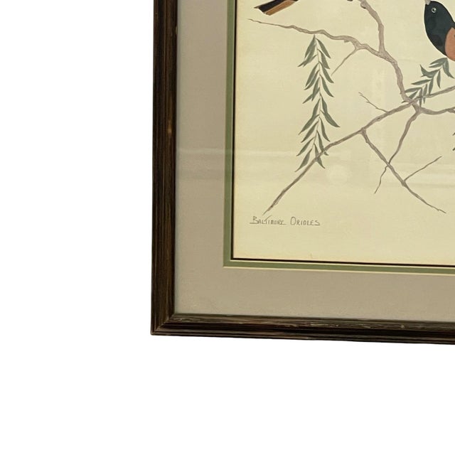 Wood Vintage Signed Baltimore Orioles Bird Painting - Framed Wildlife Artwork. For Sale - Image 7 of 10