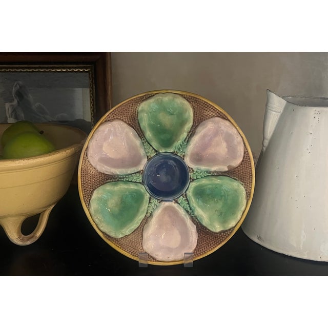 Victorian 19th Century English Majolica Oyster Plate For Sale - Image 3 of 9