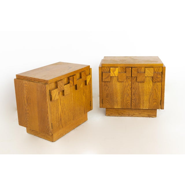 Lane Brutalist Mid Century Oak Nightstands a Pair Chairish