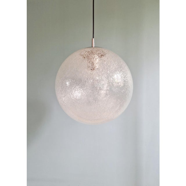 Metal Space Age Pendant Light in Bubbled Blown Glass by Peill and Putzler, 1970s For Sale - Image 7 of 12