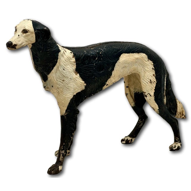 Figurative Rare & Large Size Model Antique American Cast Iron Russian Wolfhound / Borzoi Dog Doorstop 10.5 Inch Tall X 15 Inches Long For Sale - Image 3 of 18