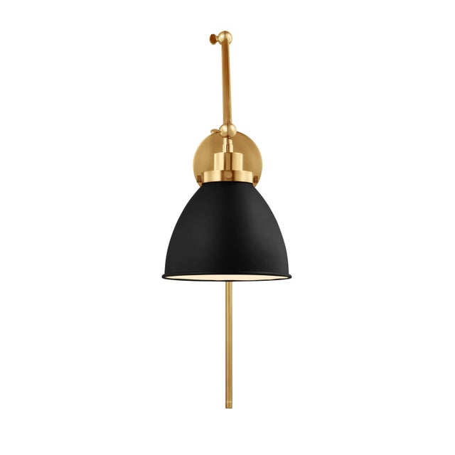 Contemporary Chapman & Myers by Visual Comfort Studio Wellfleet Double Arm Dome Task Sconce, Midnight Black & Burnished Brass For Sale - Image 3 of 5