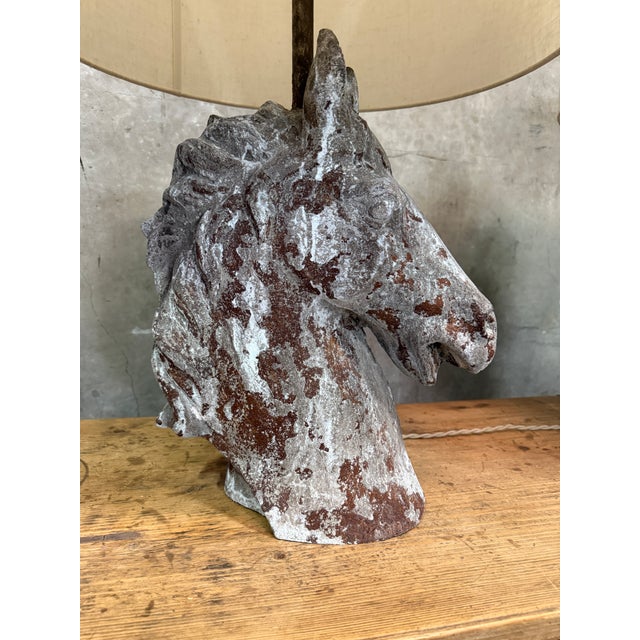 Brown 1970s Horse Head Table Lamps Metal Sculpture Rustic Equestrian Weathered - a Pair For Sale - Image 8 of 9