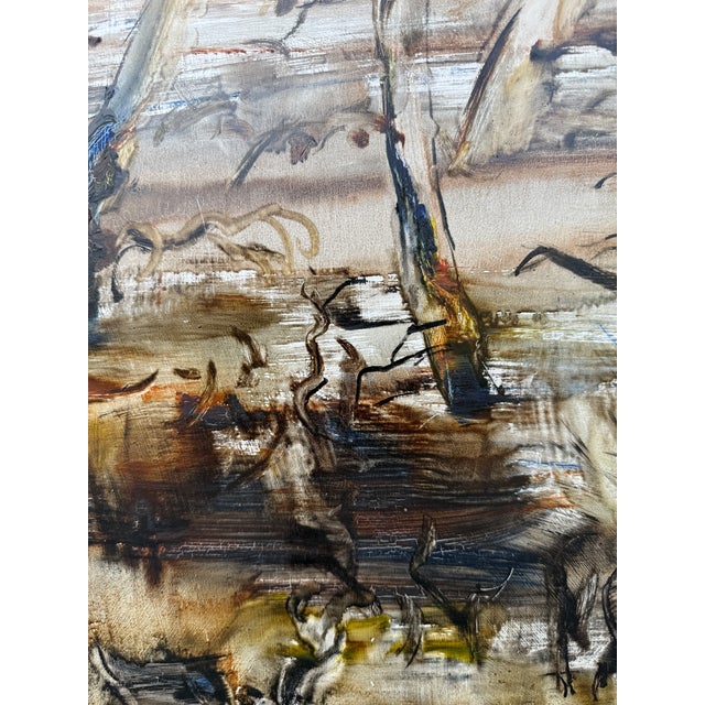 Large Oil on Cardboard Landscape Painting From 70's For Sale - Image 13 of 15
