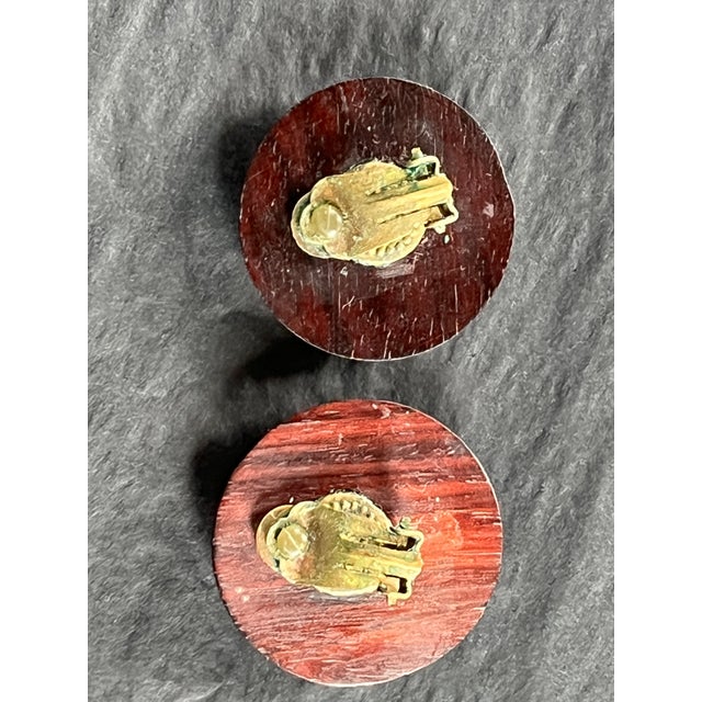 1970s 1970s Vintage Sculptural Wooden Dome Earrings, Pair For Sale - Image 5 of 7